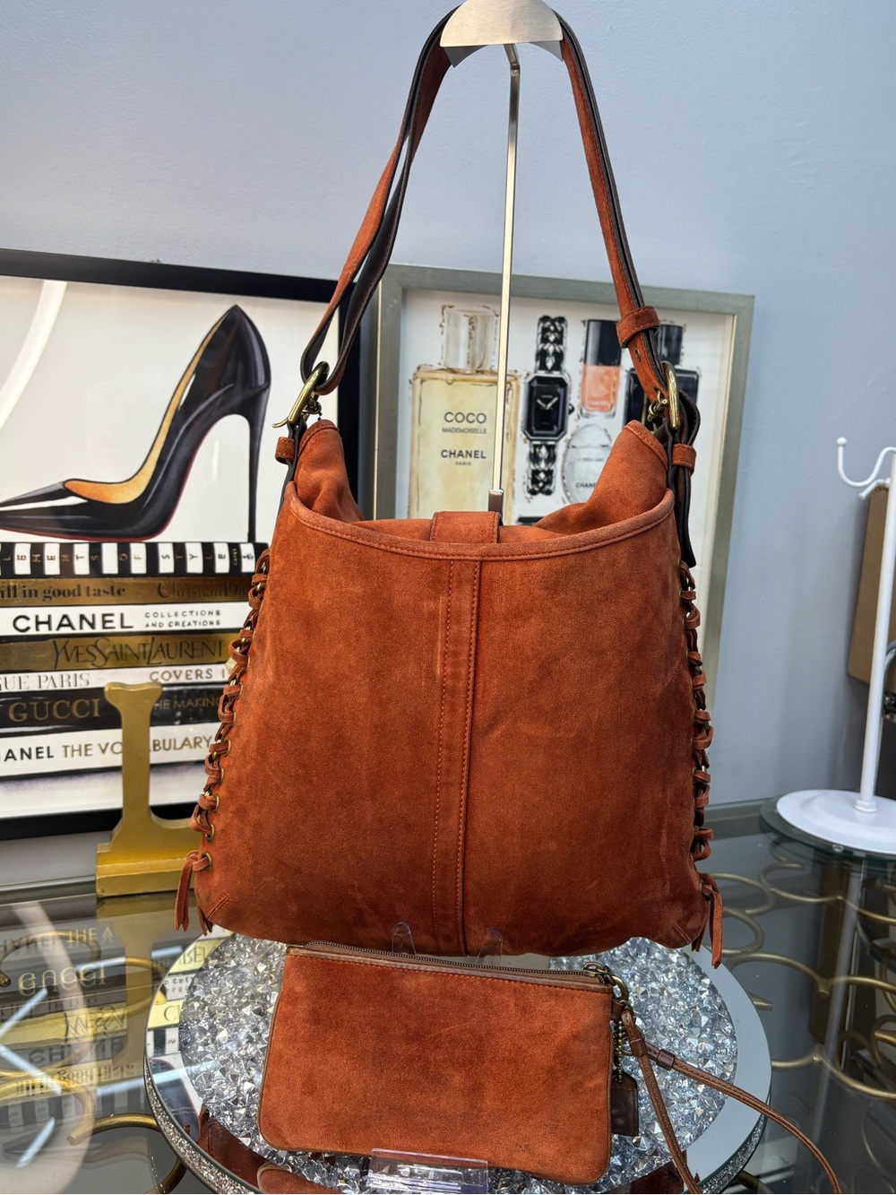 Coach 2003 vintage Soho Suede Braided Flap Shoulder Bag w/matching wristlet EUC - Picture 6 of 17